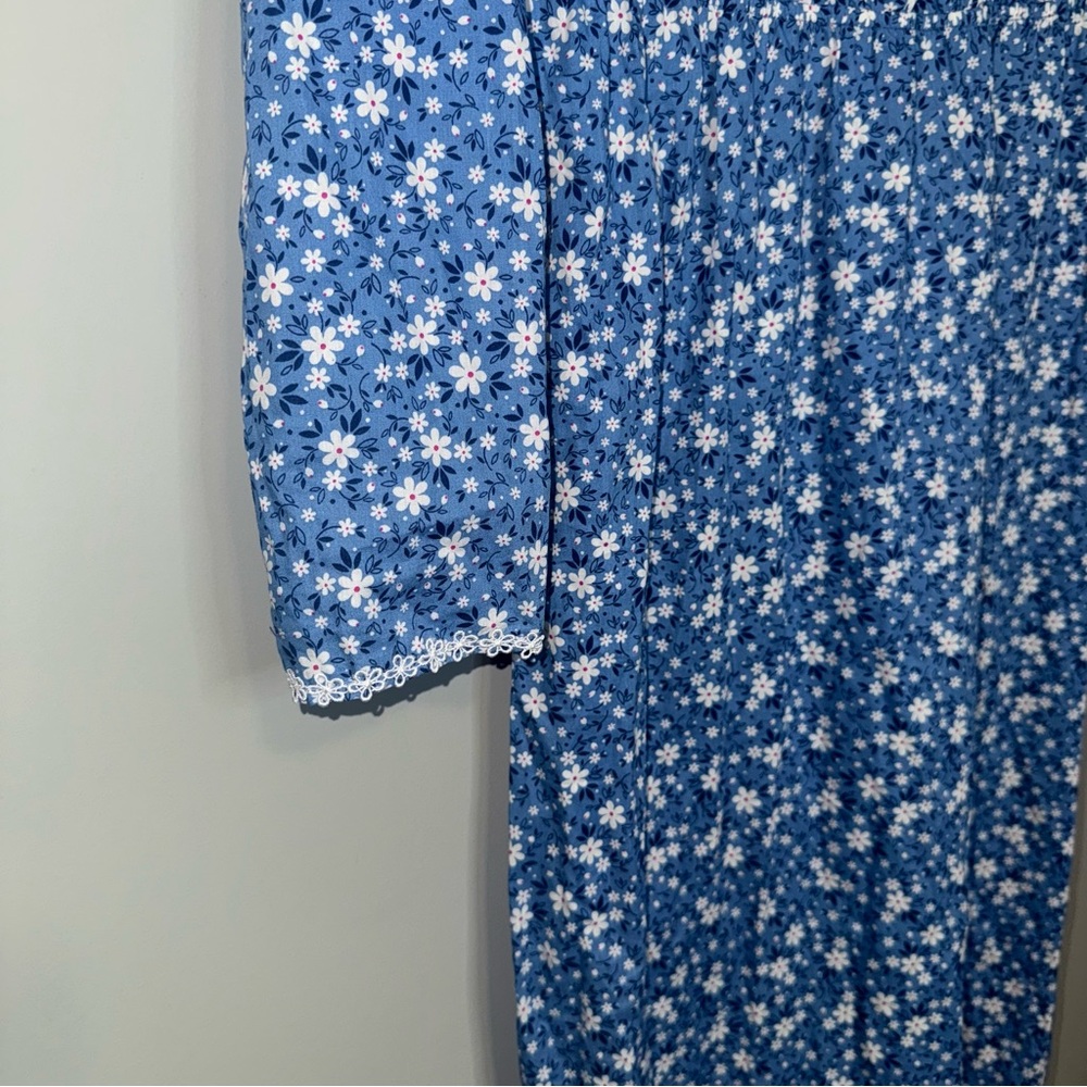 Scarlet Darkness Blue Floral Maxi‎ Dress Long Sleeve Lace Trim Womens M - Picture 5 of 6